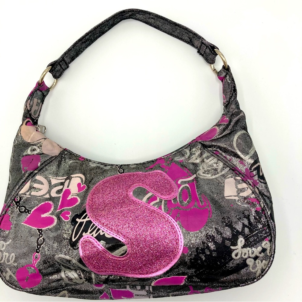 JUSTICE | Girls Pink/Gray Glittery “S” Handbag
